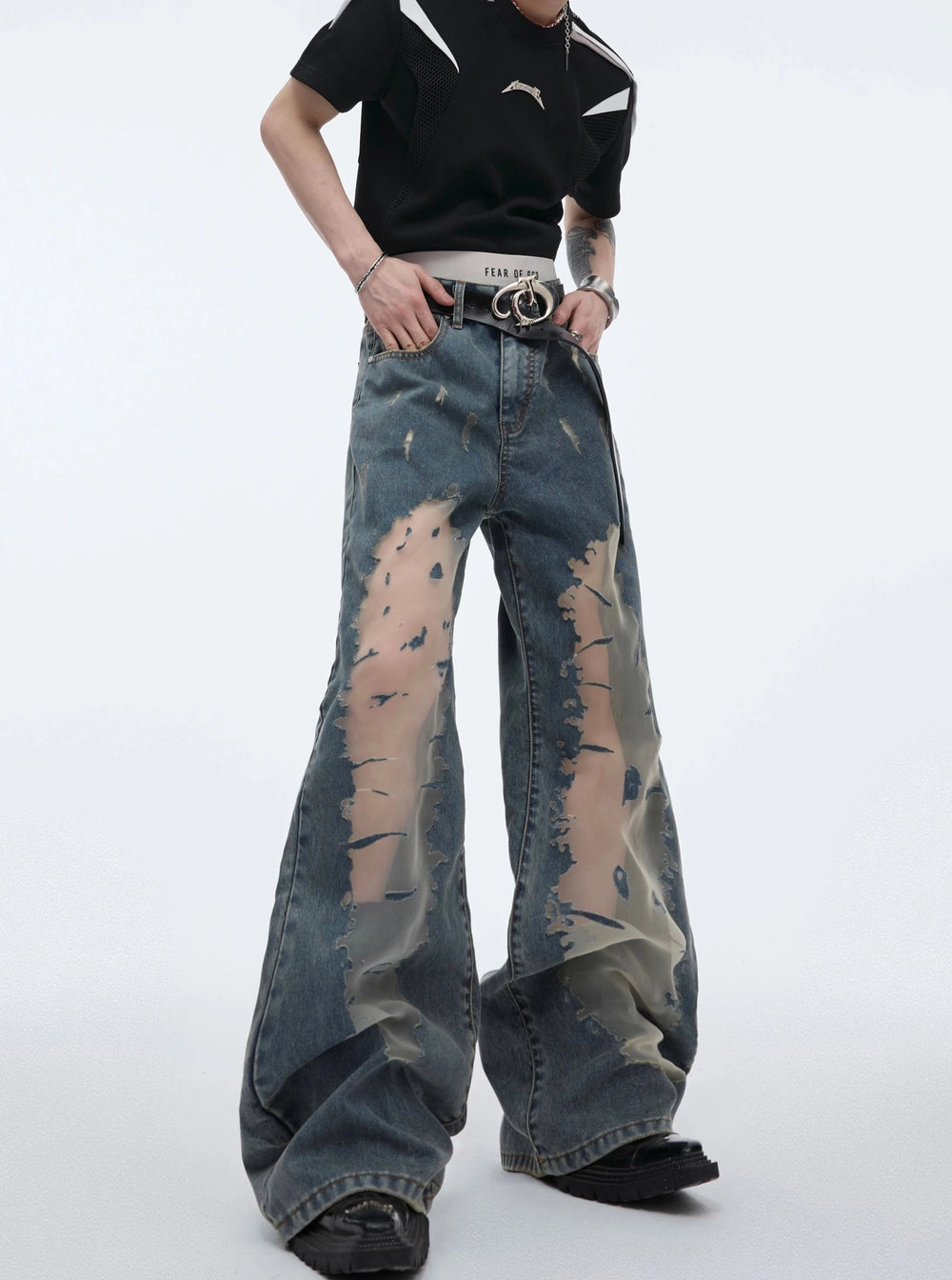 【24s April.】Mesh Hollow Retro Gradient Jeans ArtsKoreanMan