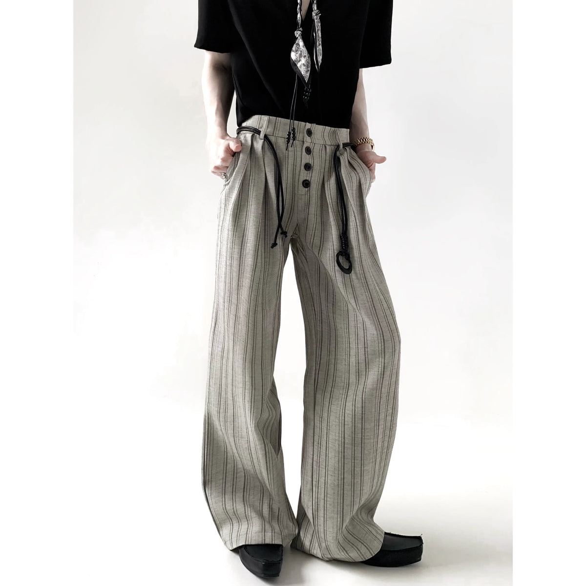 Old Money Striped Button Trousers