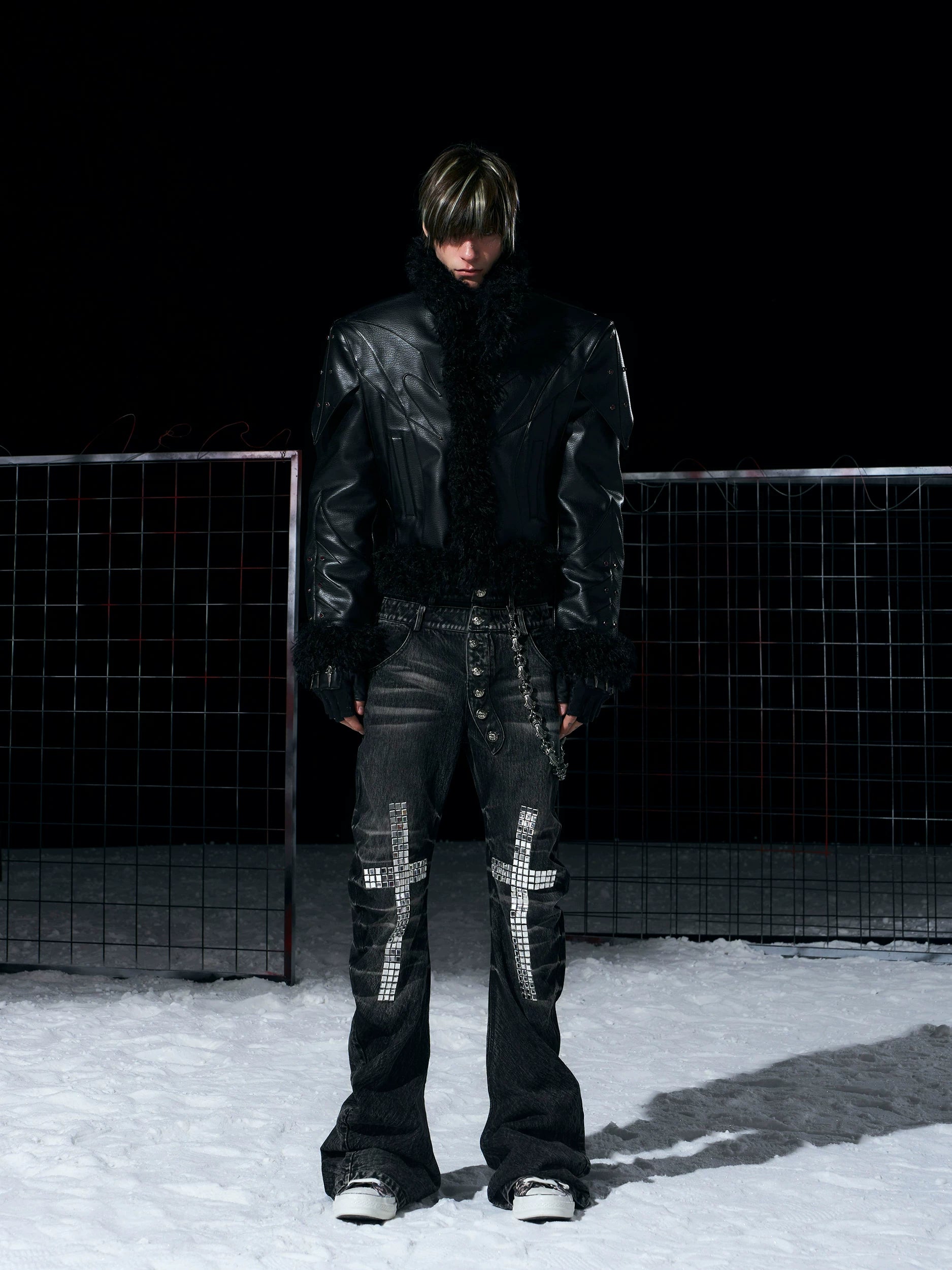 Deconstructed Faux Lambskin Leather Jacket