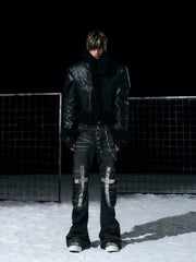 Deconstructed Faux Lambskin Leather Jacket