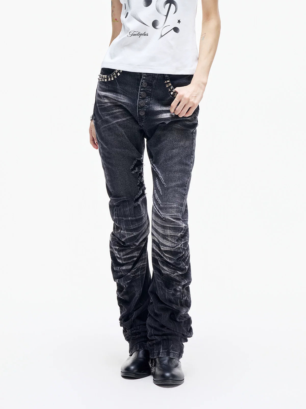 Ice Blue Studded Curved Skinny Jeans