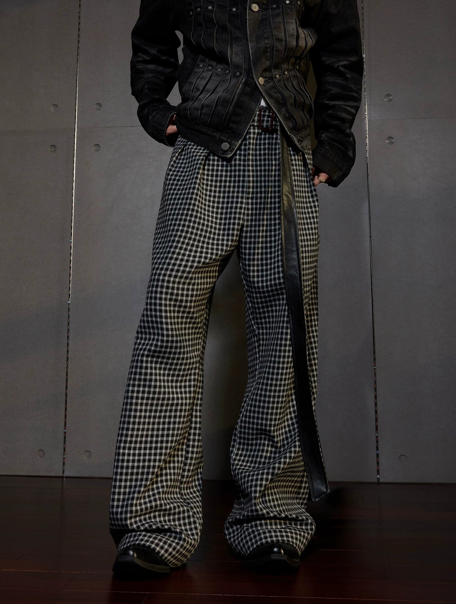 Vintage Plaid Wide-Leg Trousers