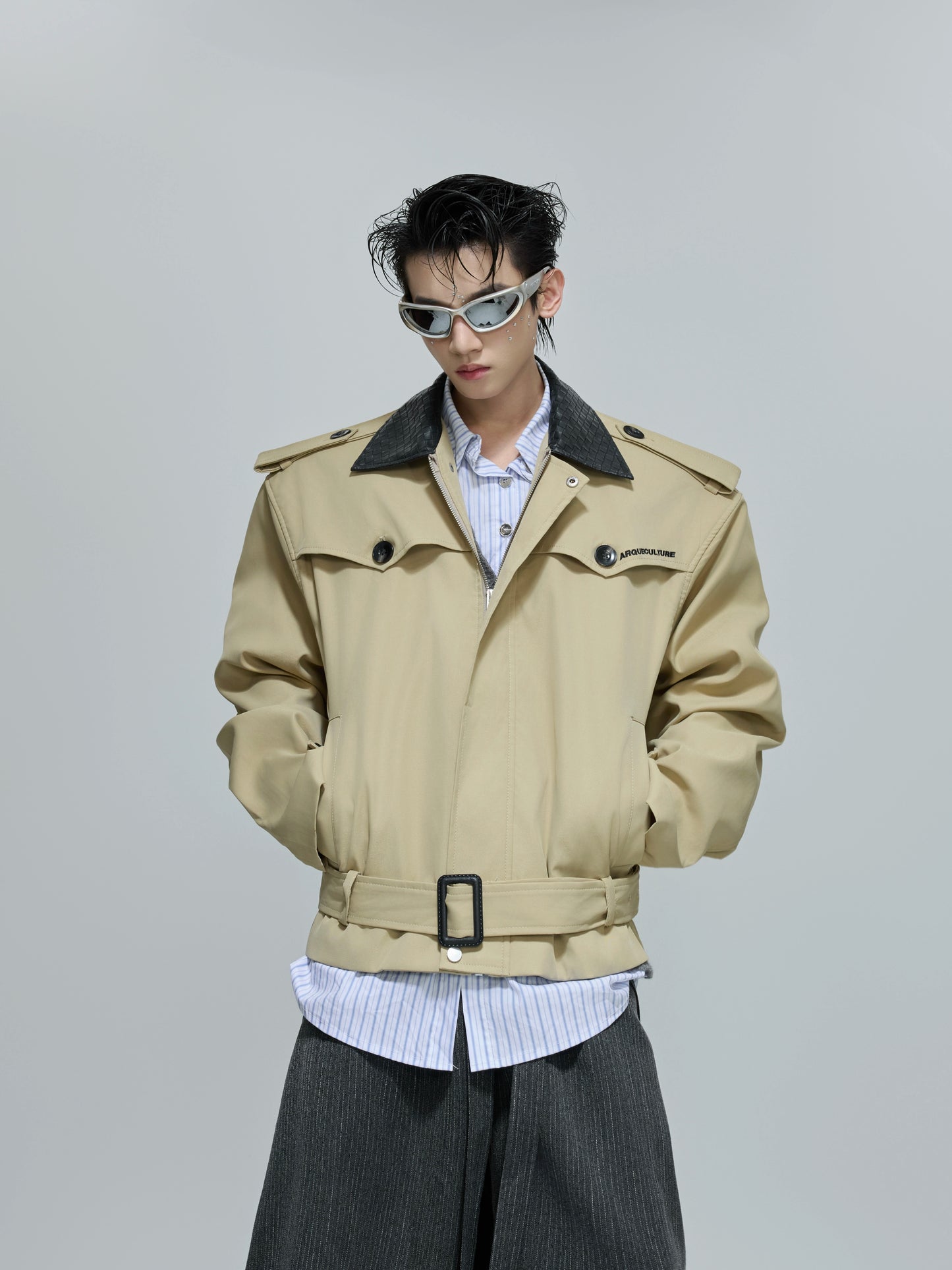 【25s Nov.】Retro Color-blocked Embroidered Leather Jacket