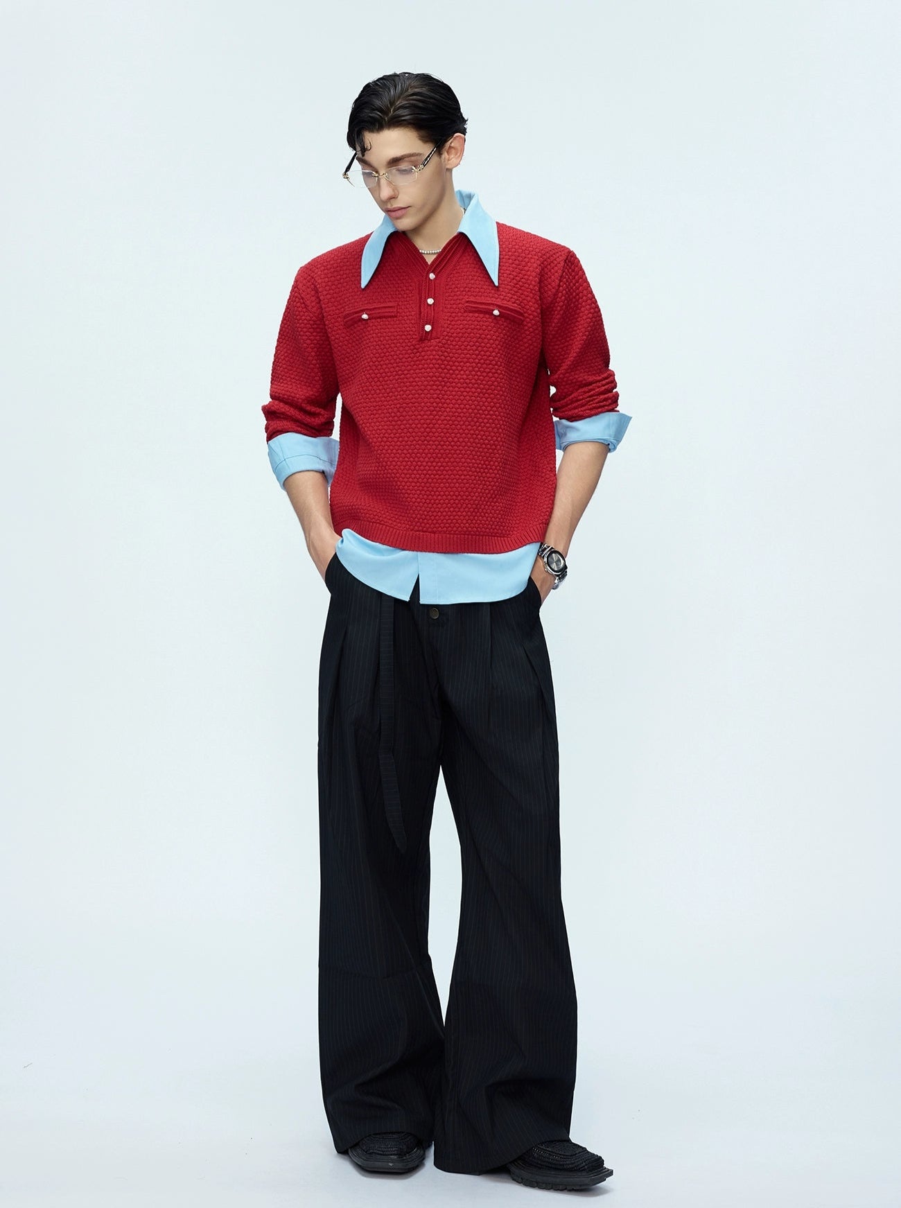 【25s Sep.】Textured Mock Two-piece Shirt Stitching Sweater