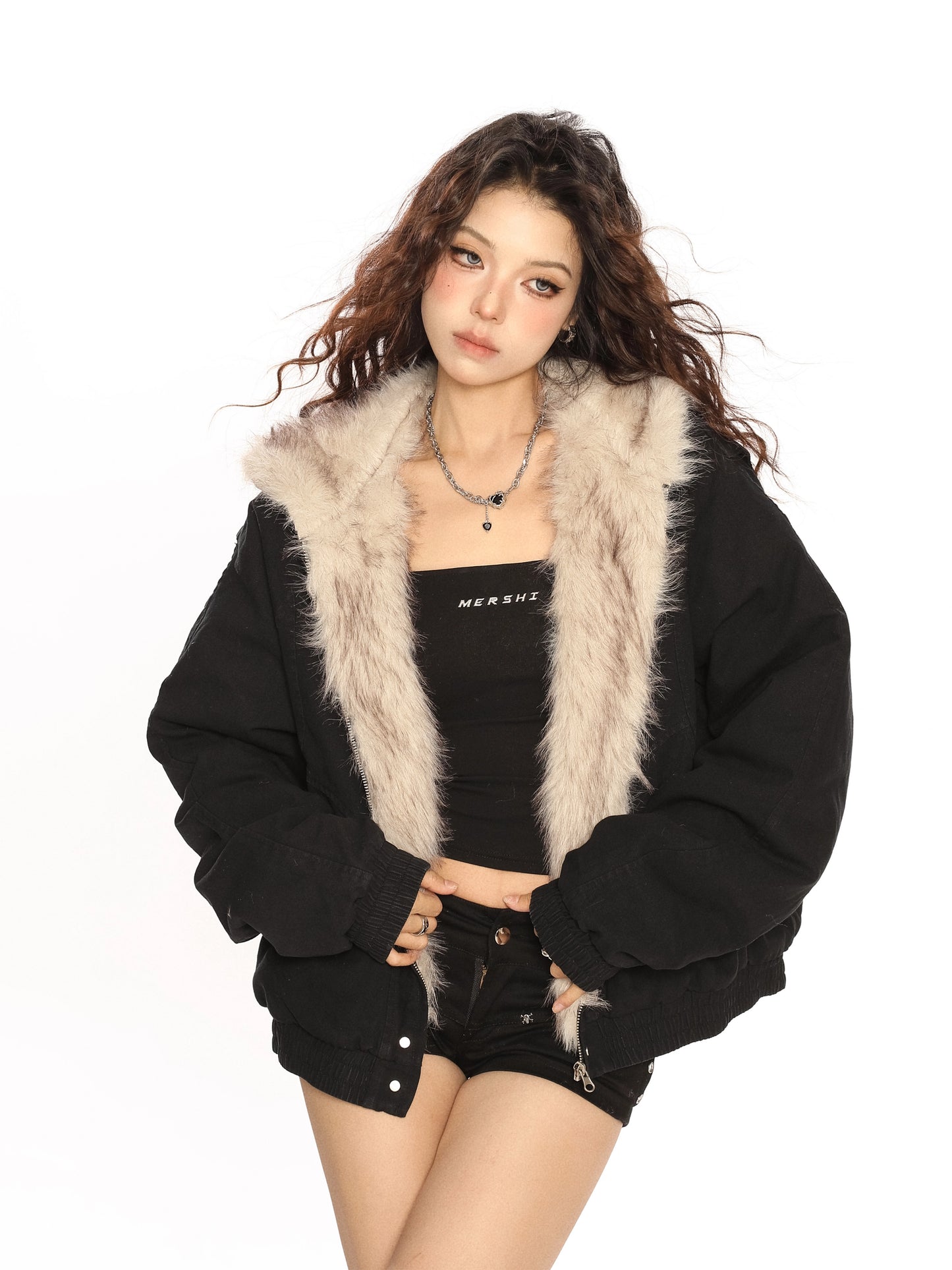 【25s Nov.】Retro Fur Collar Hooded Cotton Coat