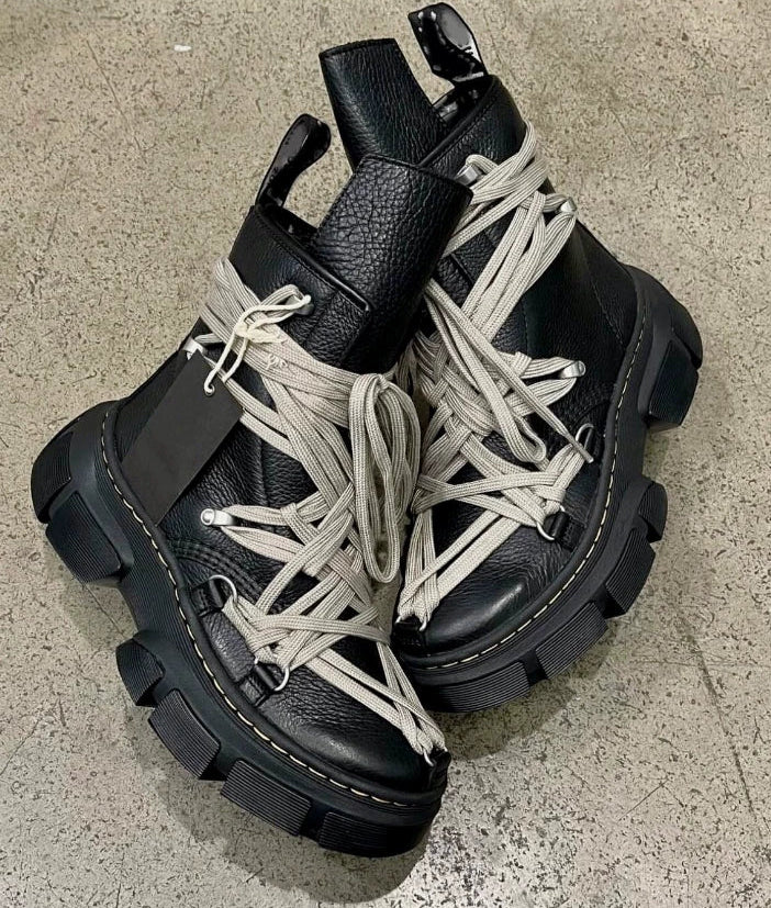 Lace-Up Platform Biker Combat Ankle Boots