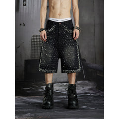 Distressed Studded Denim Cropped Shorts
