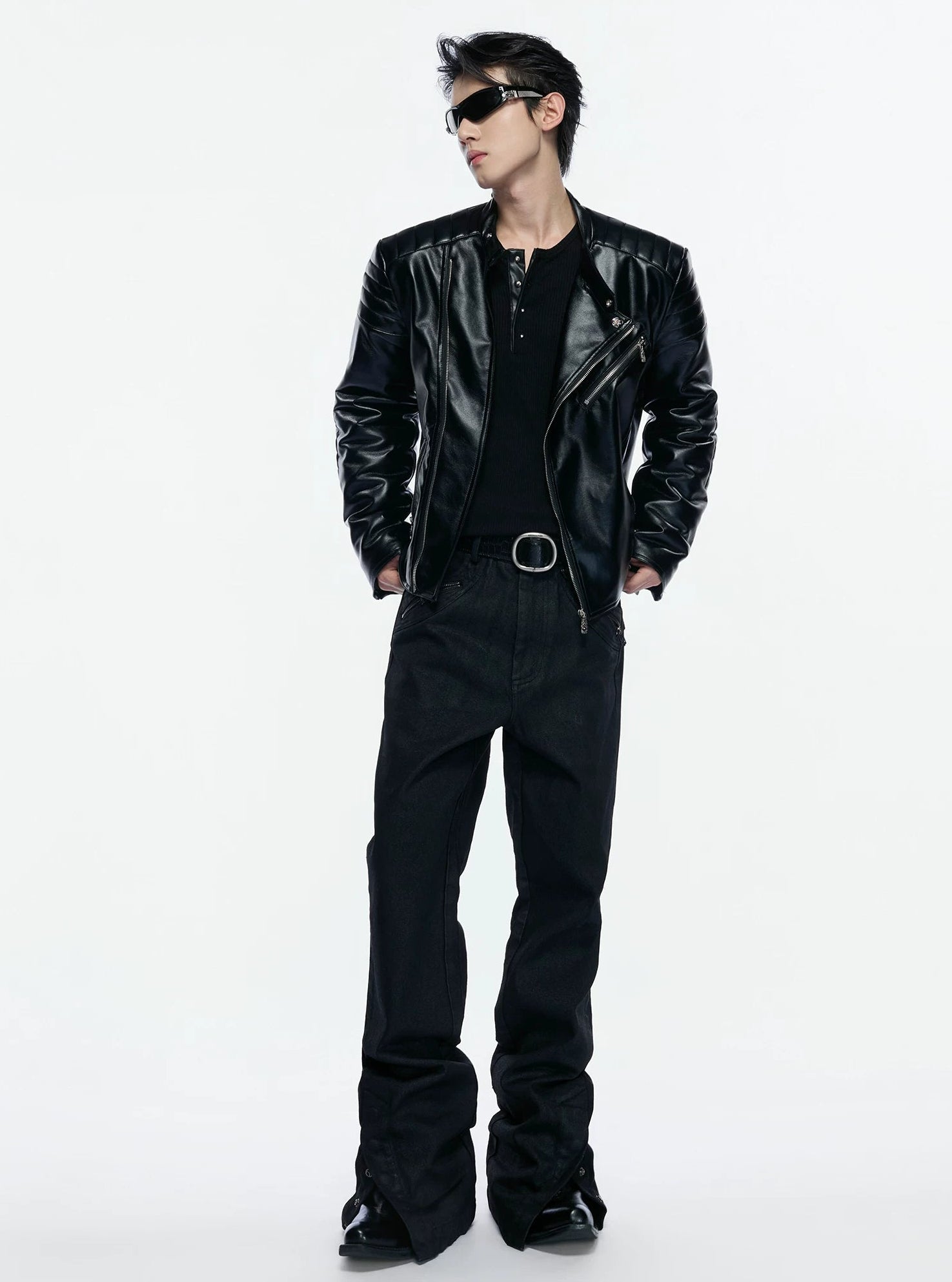 Waxed Black Flared Jeans