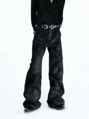 Deconstructed Wax Coated Flared Jeans