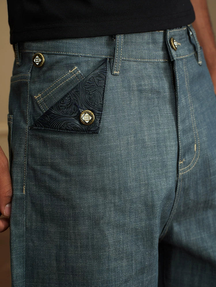 Baroque Relief Straight Denim Jeans