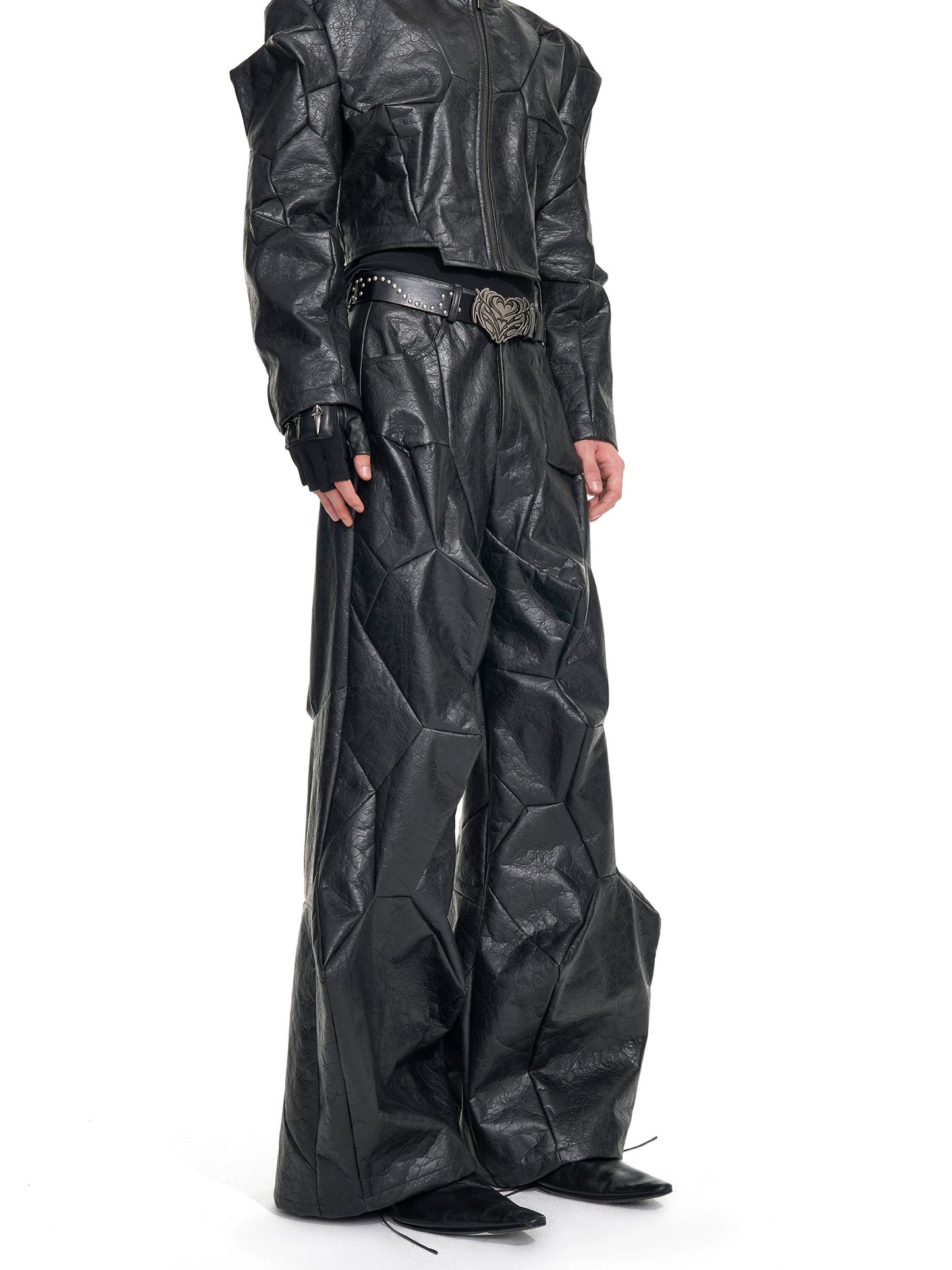 【25s Sep.】Punk Style Deconstructed Patchwork PU Leather Pants
