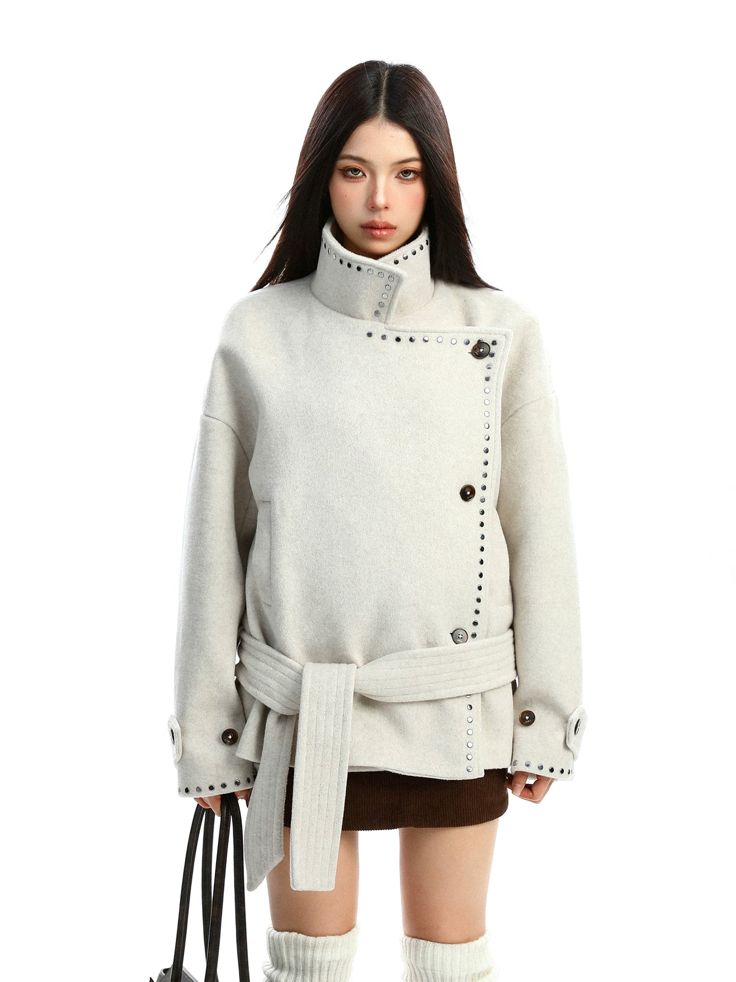 【25s Nov.】Studded Stand-up Collar Plush Coat