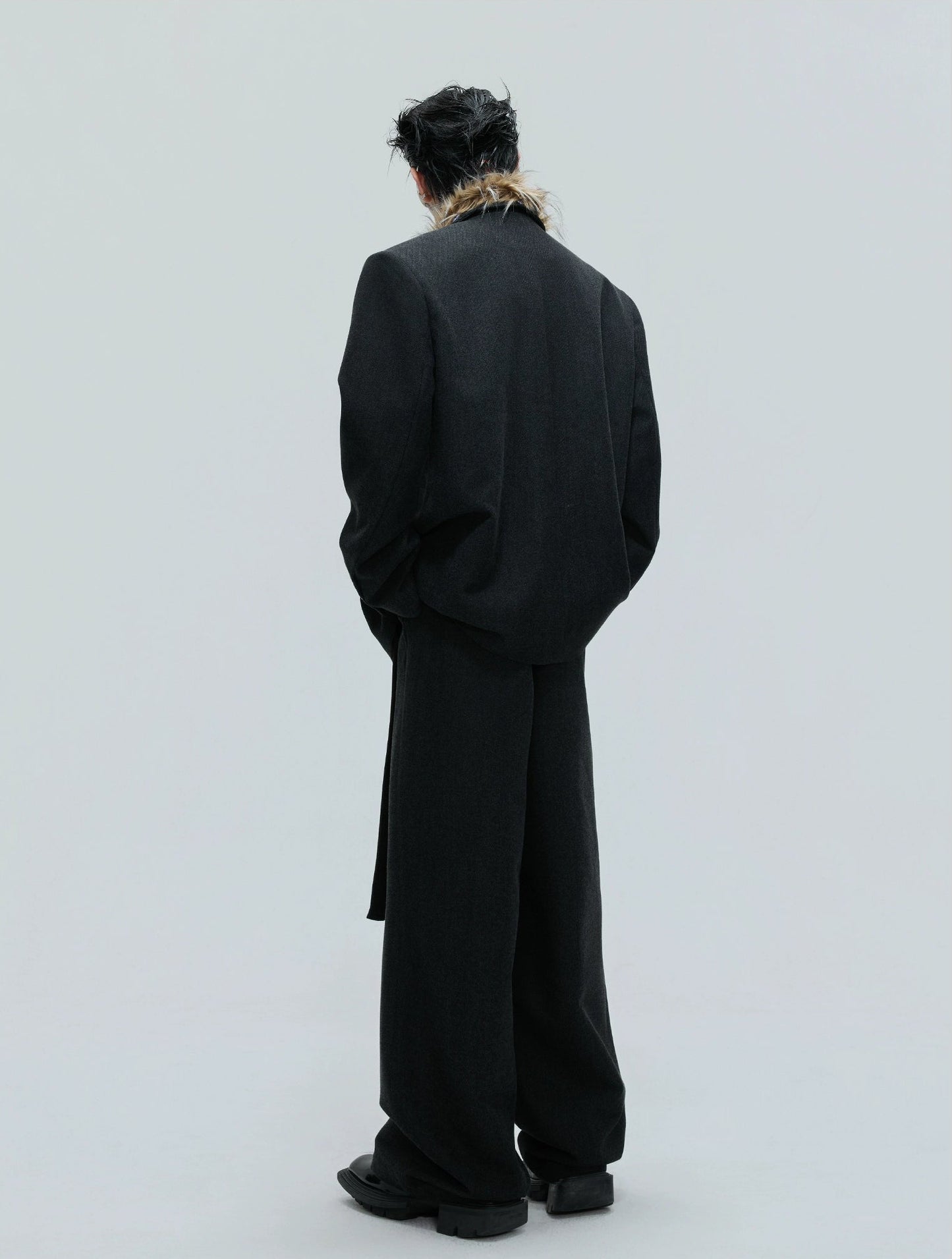 【25s Nov.】Elegant Detachable Fur Collar Wool Suit/Trousers