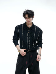 【25s Aug.】Pearl-Embellished Knit Polo Shirt