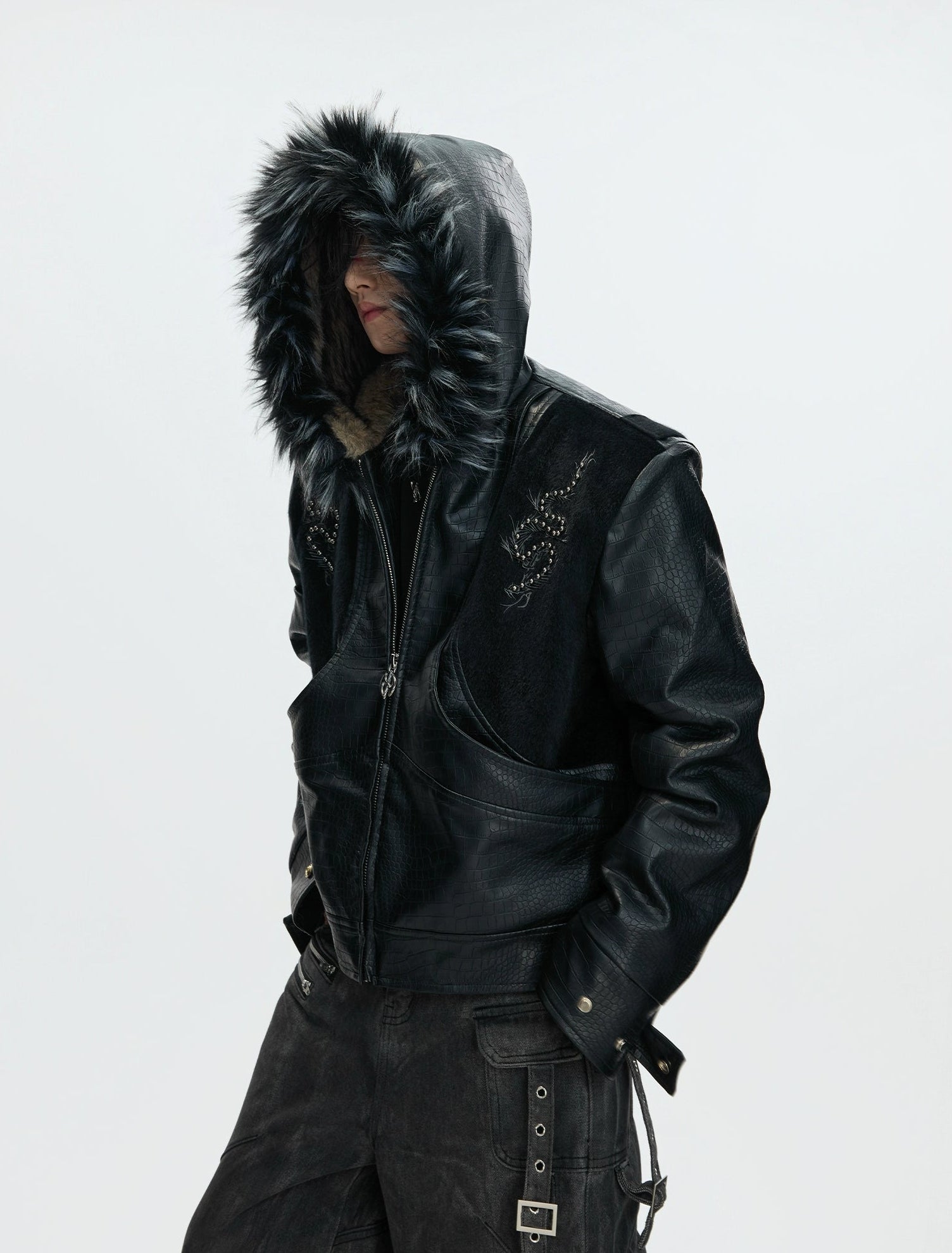 【26s Feb.】Horsehair and Crocodile Print Hooded Jacket