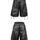 【25s Jul.】Tie-straps Glossy Coating Stitching Honeycomb Mesh Cropped Shorts