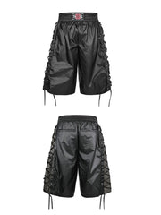 【25s Jul.】Tie-straps Glossy Coating Stitching Honeycomb Mesh Cropped Shorts