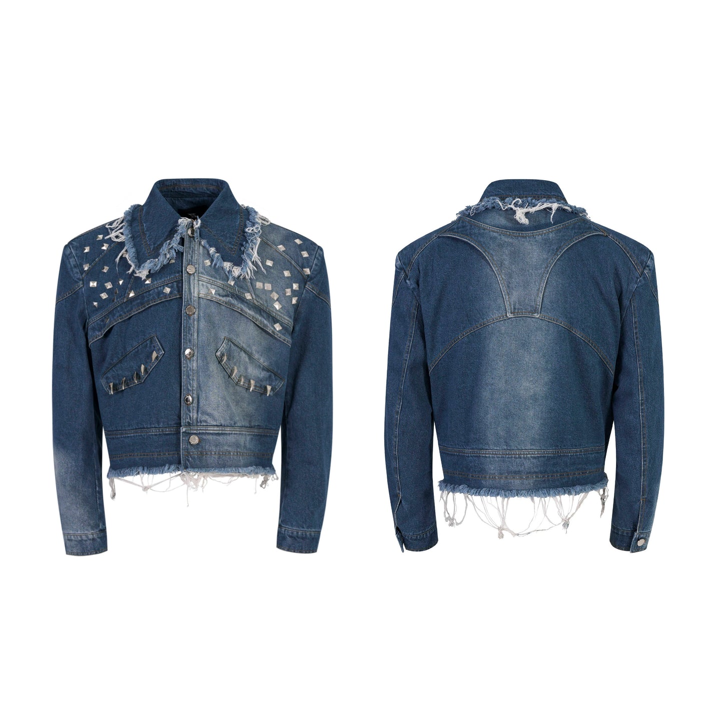 【25s Oct.】Distressed Raw-edge Metal Rivets Denim Jacket