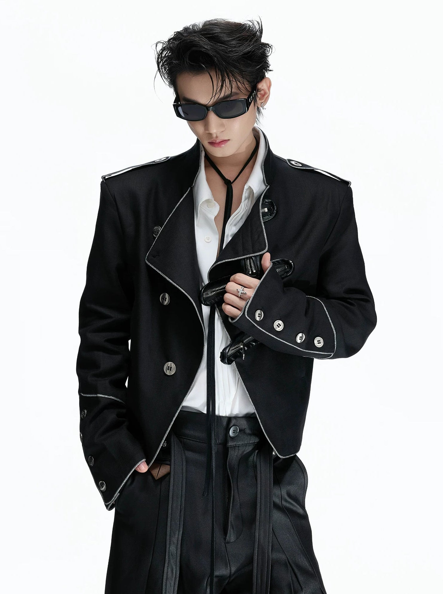 Asymmetric Stand Collar Cropped Jacket