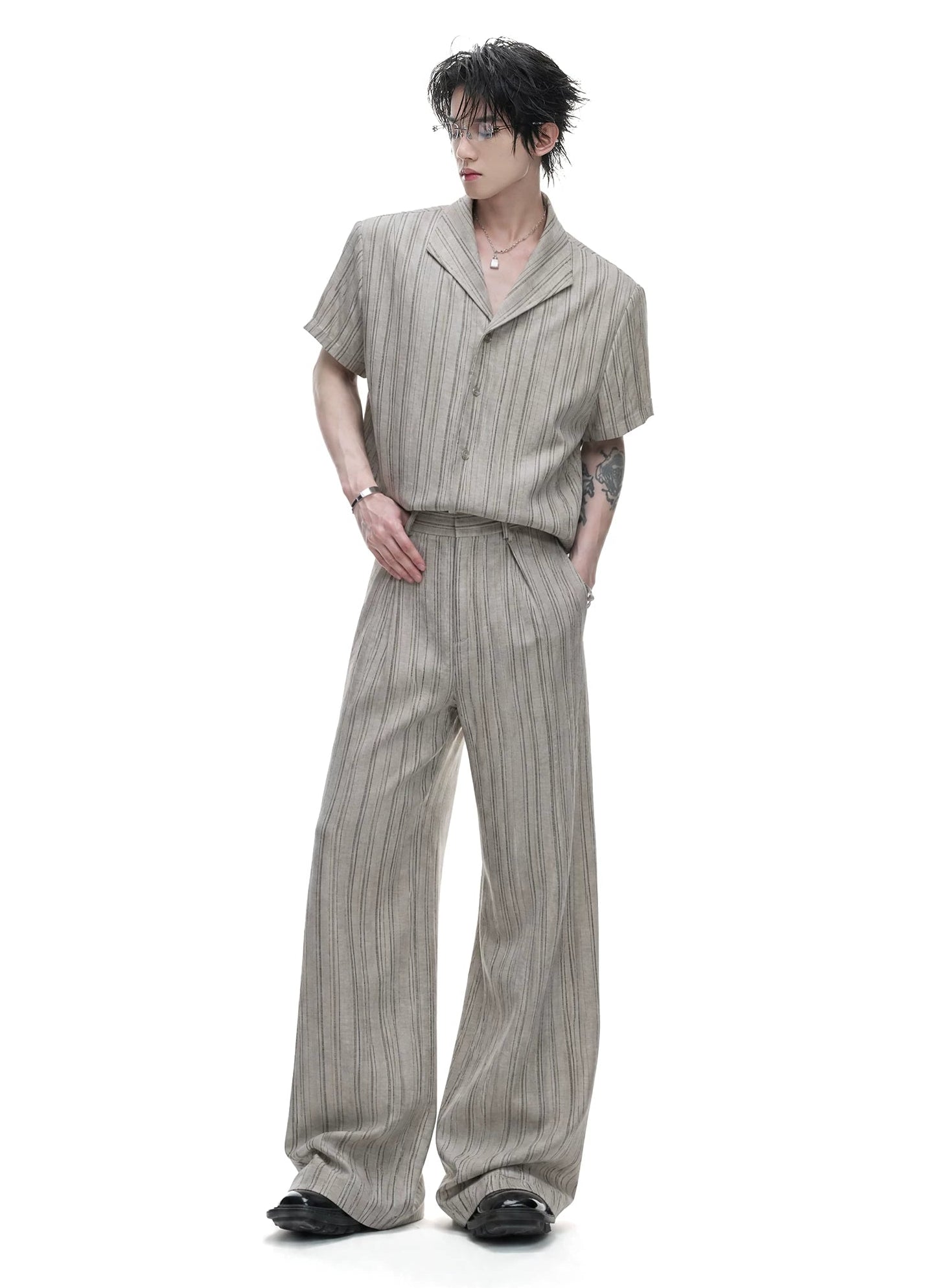 Vintage Stripe Cuban Collar Top / Pants