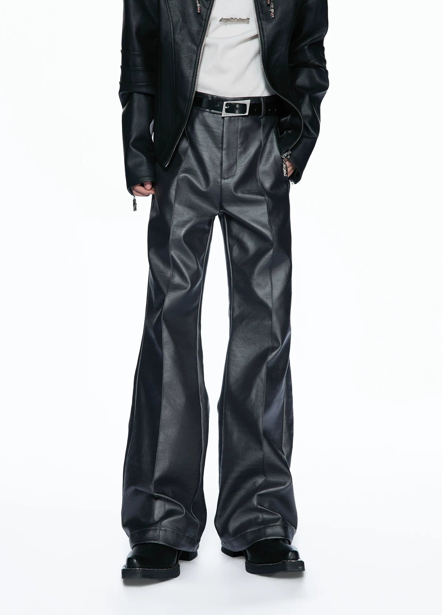 Vegetable-Tanned Concept Matte Bio-Leather Straight Flared Pants