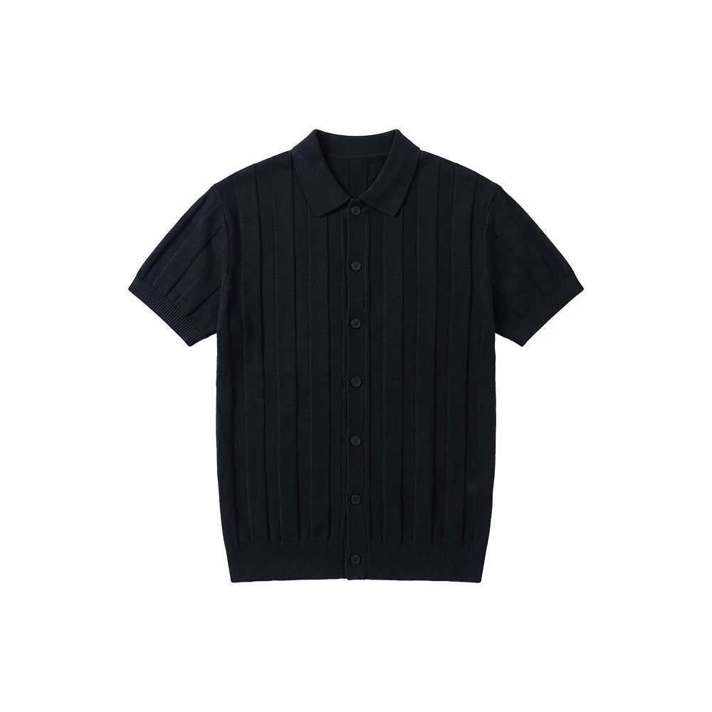 Ribbed Lyocell Knit Polo Cardigan