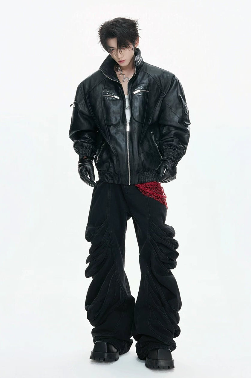 【26s Feb.】Waxed Deconstructed Multi-Zip Stand Collar Leather Jacket