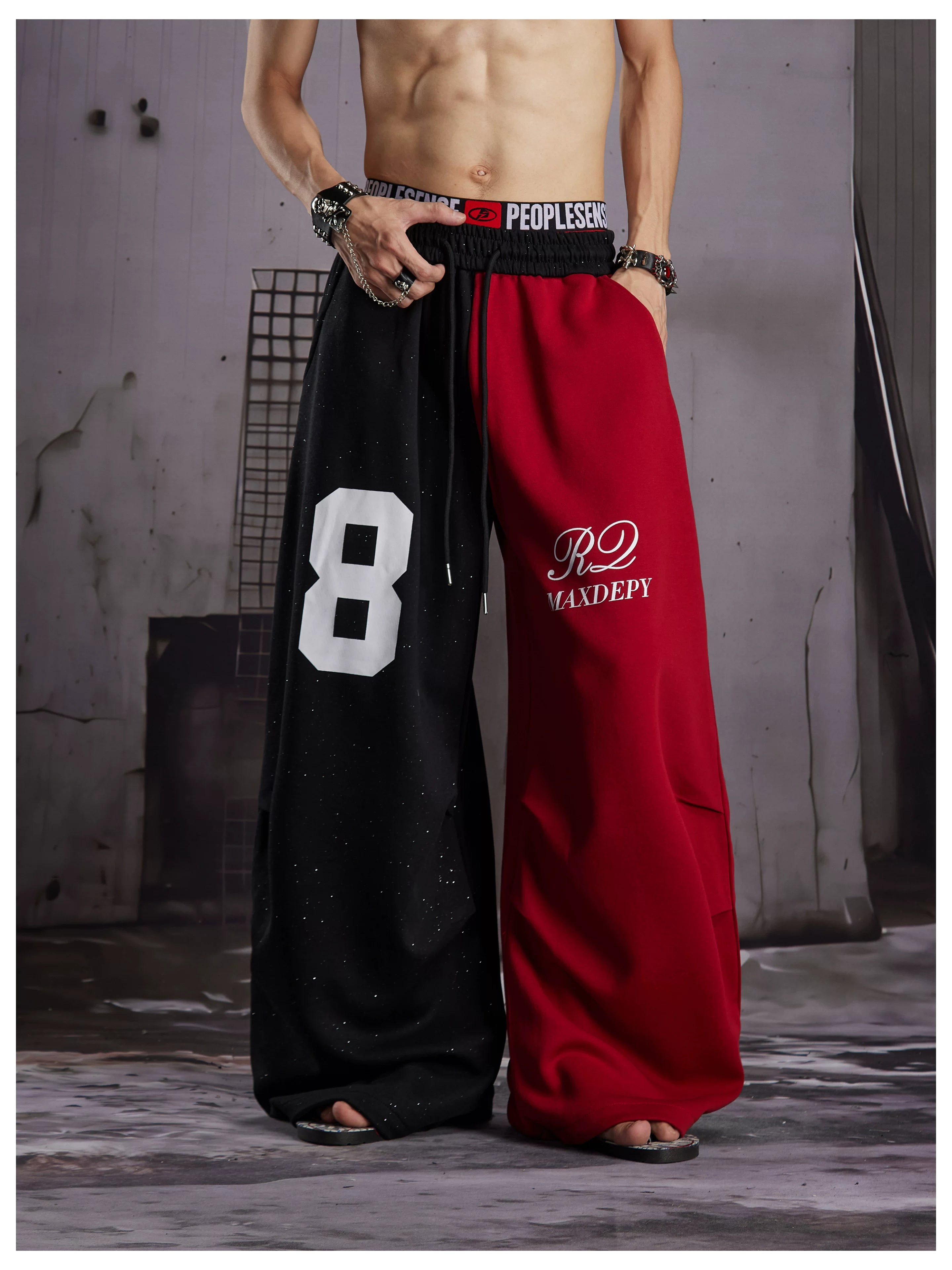 Black Red Contrast Jersey Sweatpants