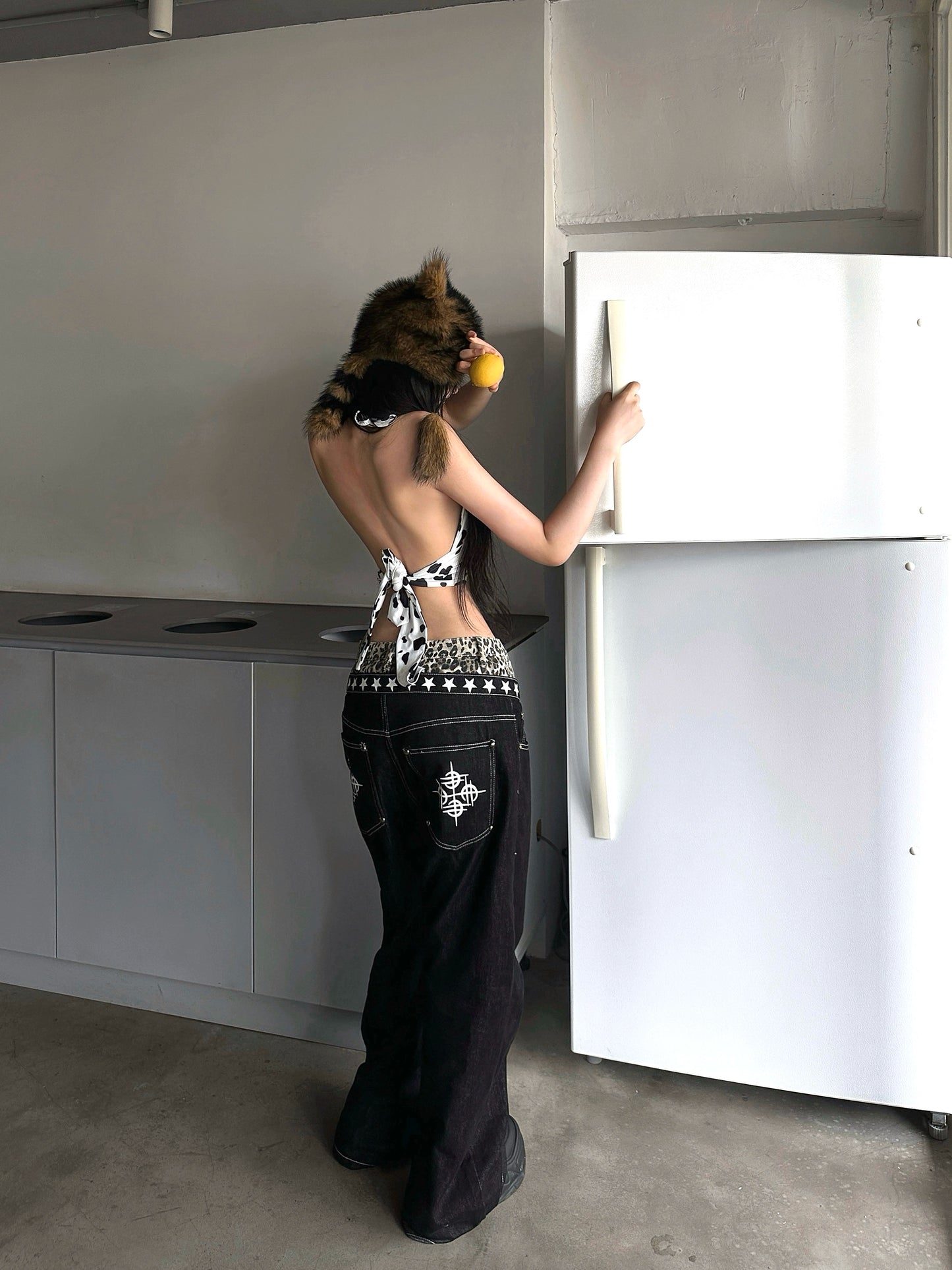【25s Aug.】Leopard Print Double-Waist Curved Blade Jeans