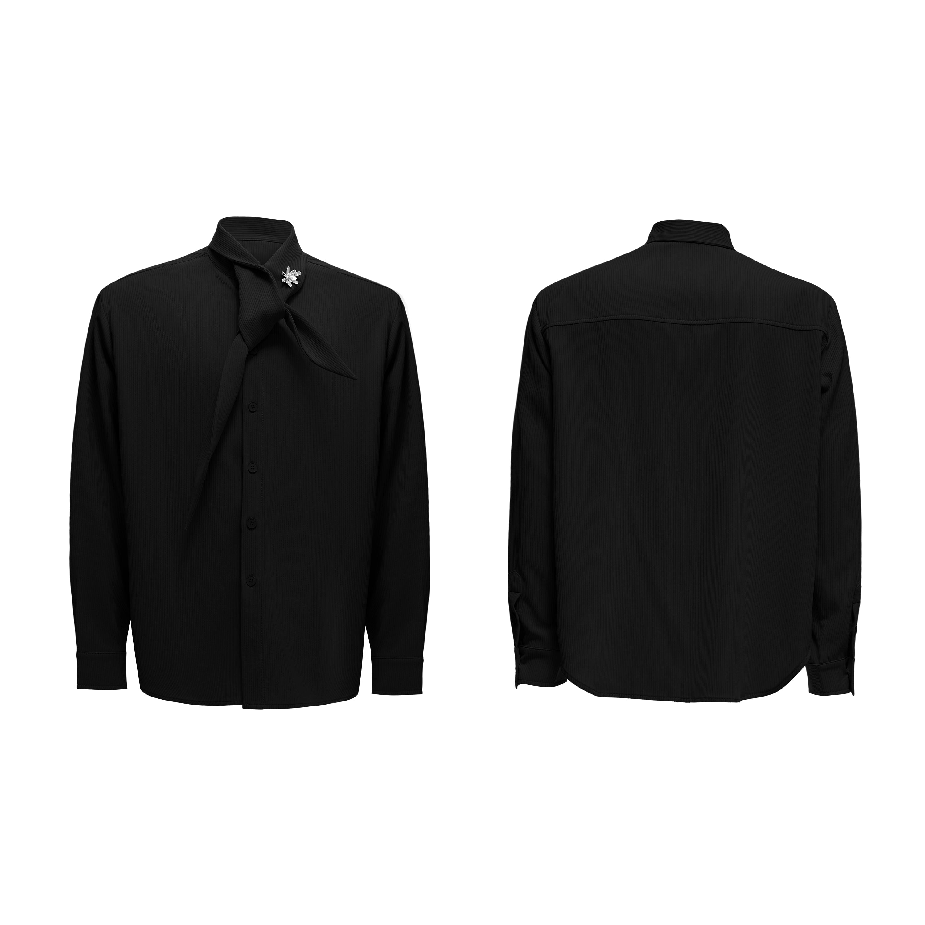 【25s Sep.】Scarf Shoulder Pad Shirt / Drape Wide-leg Pants