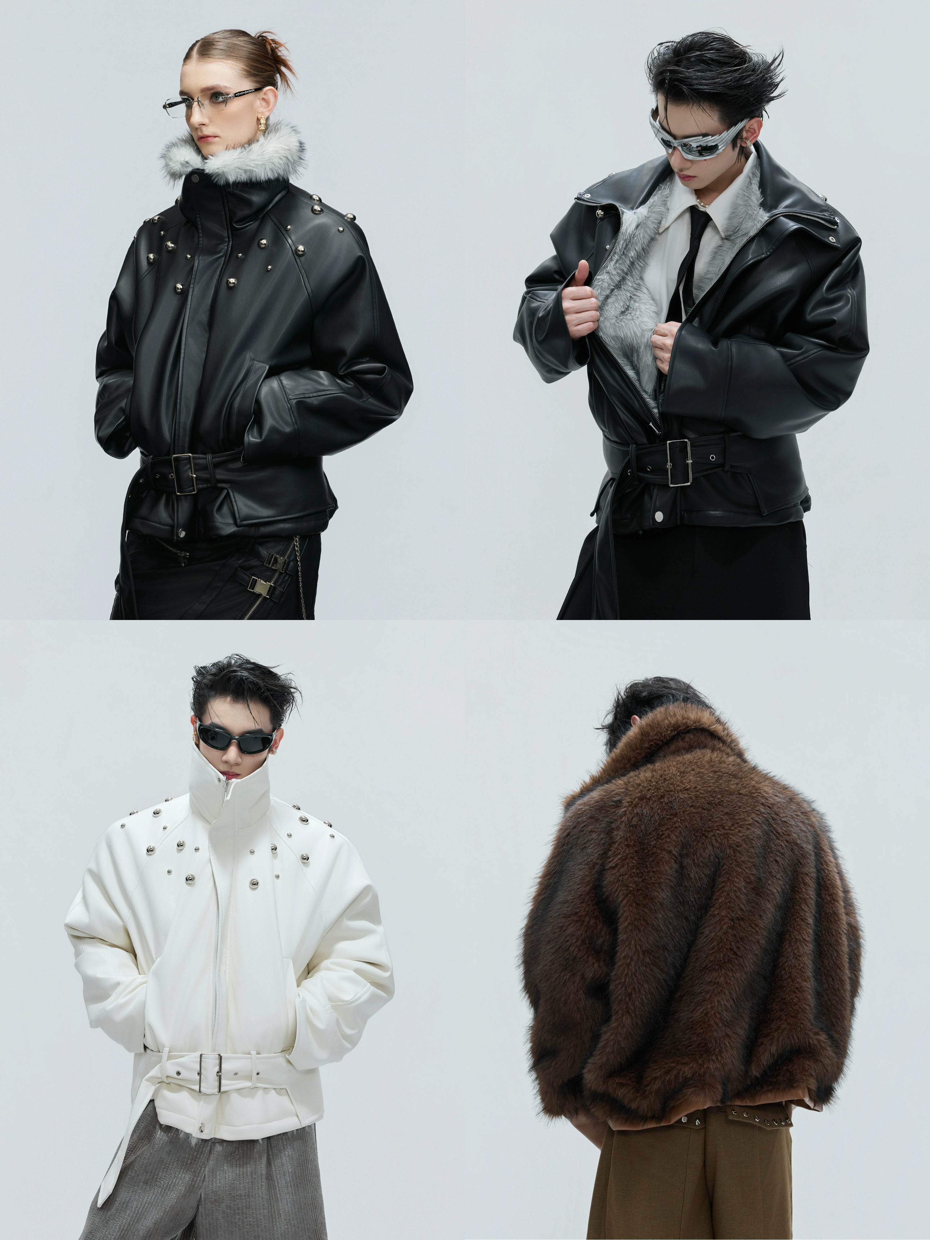 【25s Nov.】Riveted Faux Wolf Fur Collar Thickened Cotton Coat