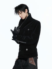 Custom Suede Crocodile Texture Slim Asymmetric Zip Jacket