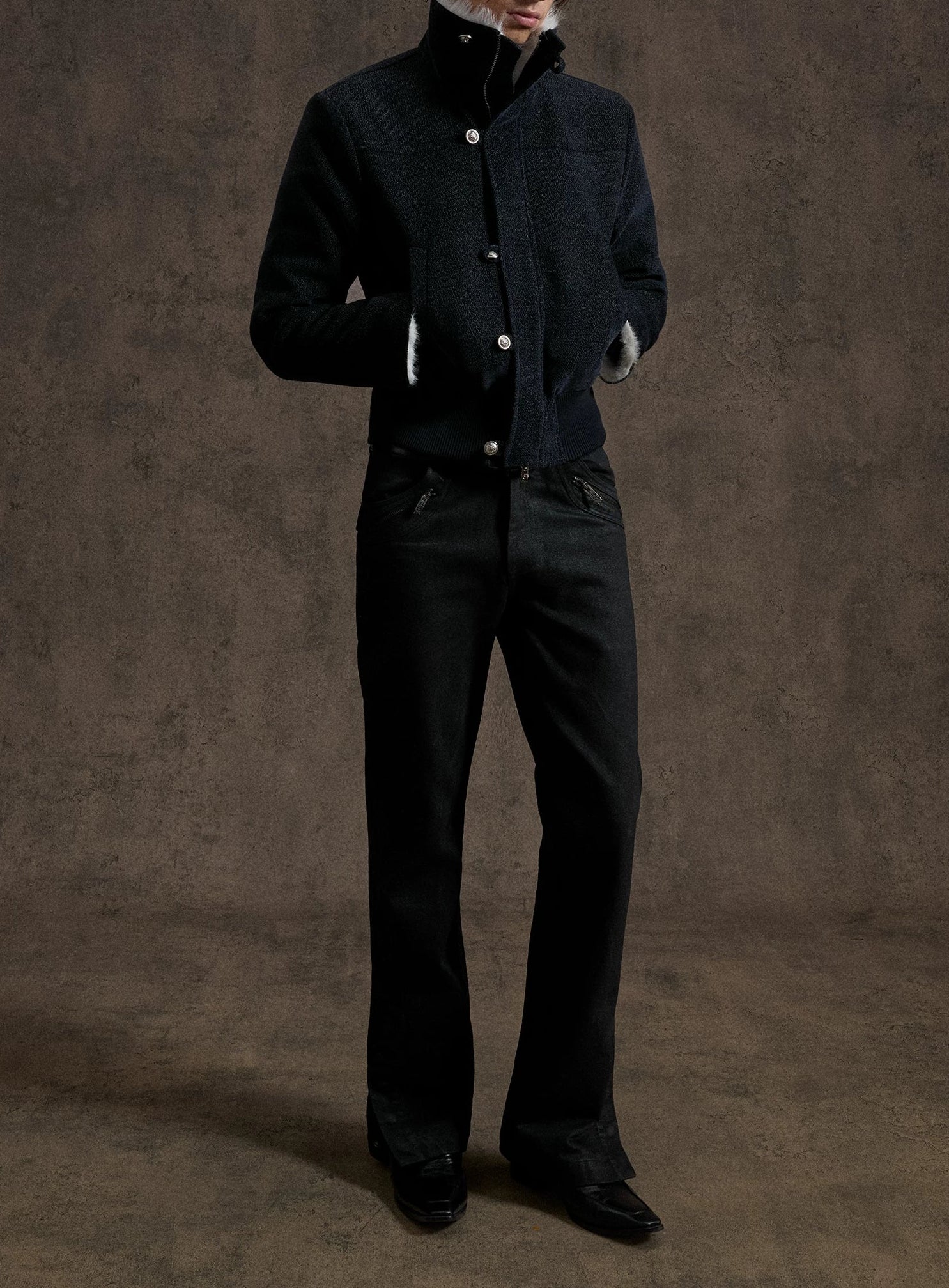 Waxed Black Flared Jeans