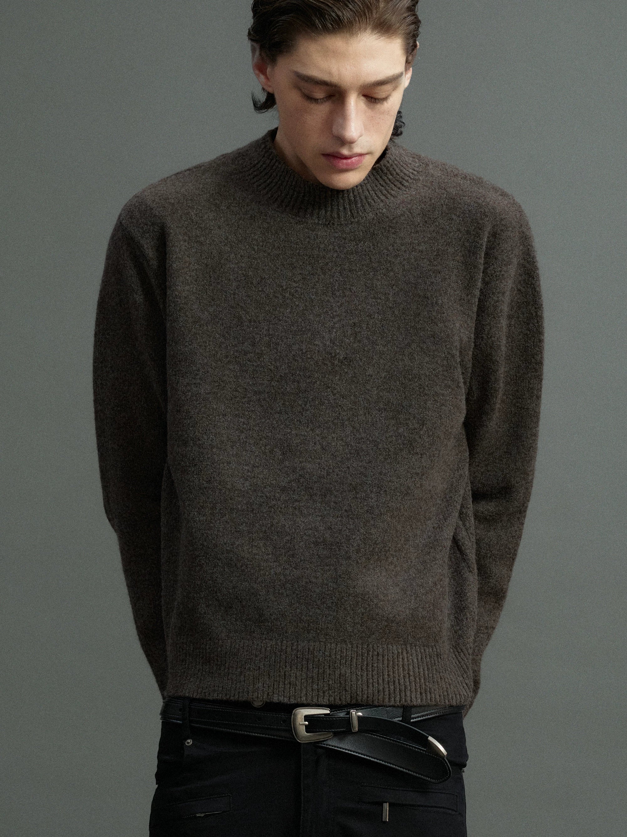 Wool Blend Ribbed Knit Sweater