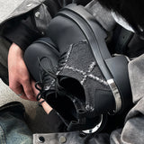 Denim Patchwork Iron Plate Thick-soled Derby Shoes