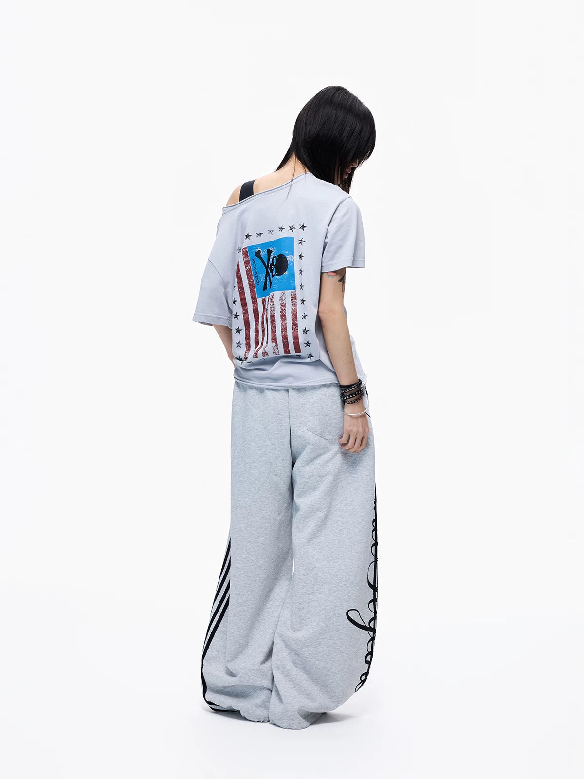 Skull Graphic Layered Off-Shoulder Tee