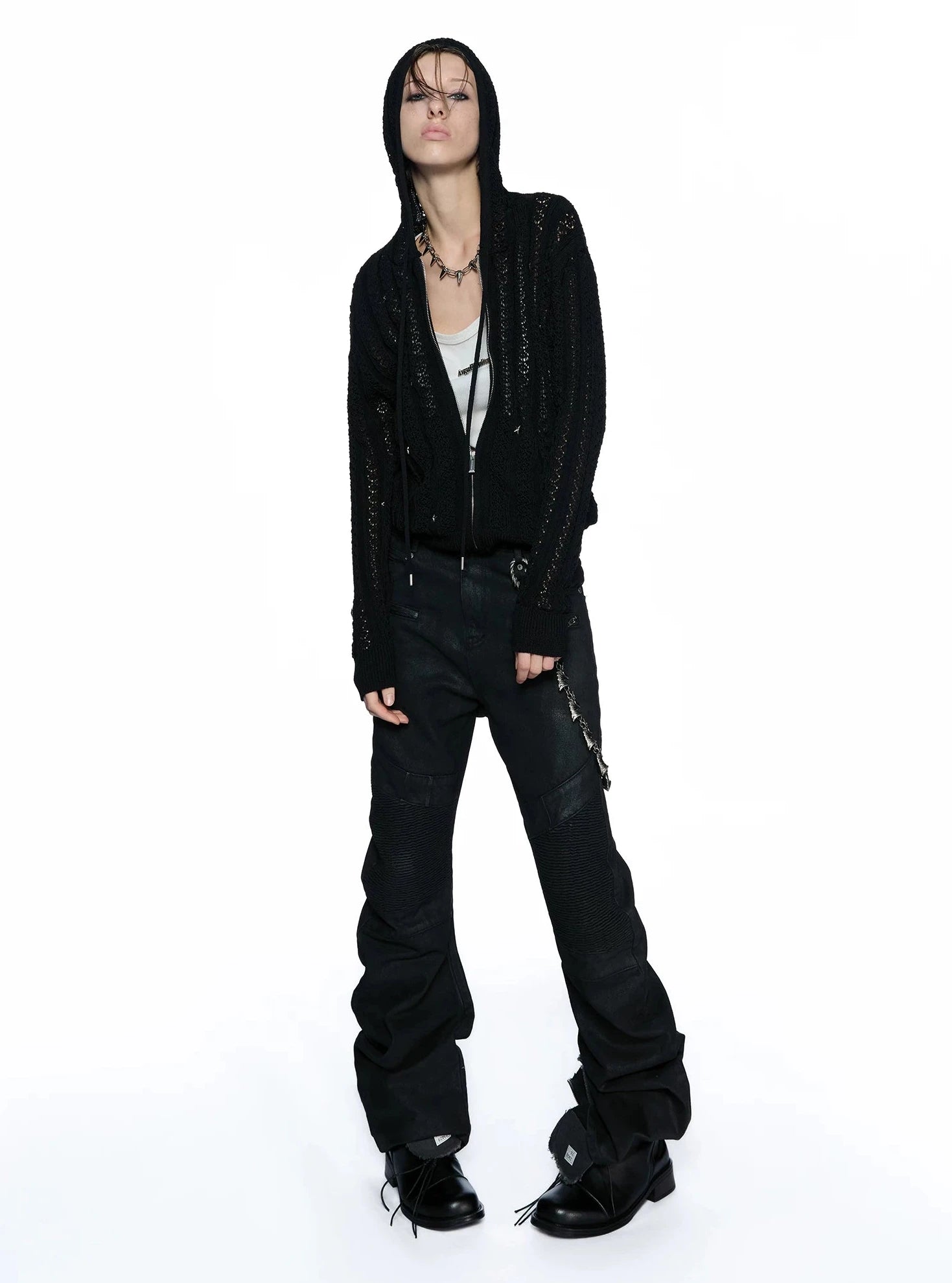 Multi-Zip Waxed Scimitar Skinny Moto Jeans