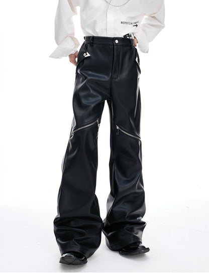 【25s Aug.】Vintage Metal Zipper Shiny Leather Pants