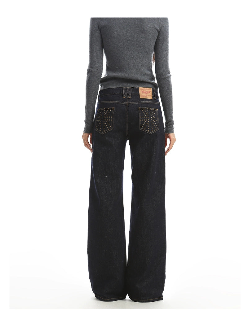 【25s Dec.】Studded Washed Irregular Waistband Jeans