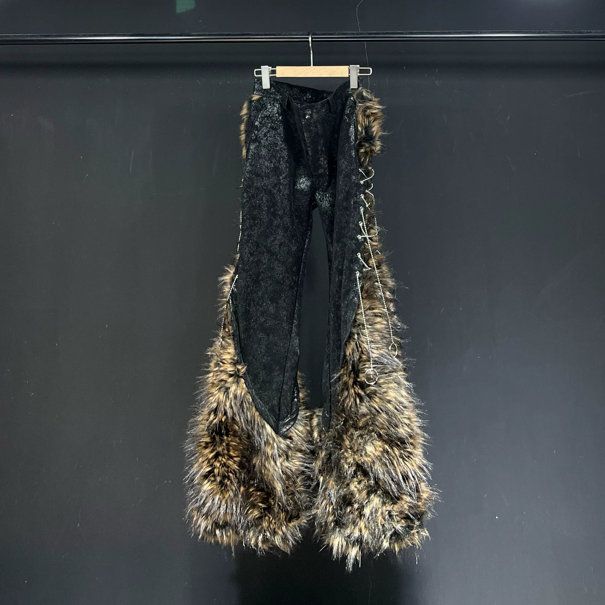 Animal Print Faux Fur Flared Pants