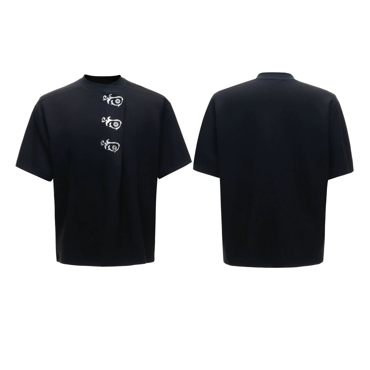 Asymmetric Placket Embroidered Tee