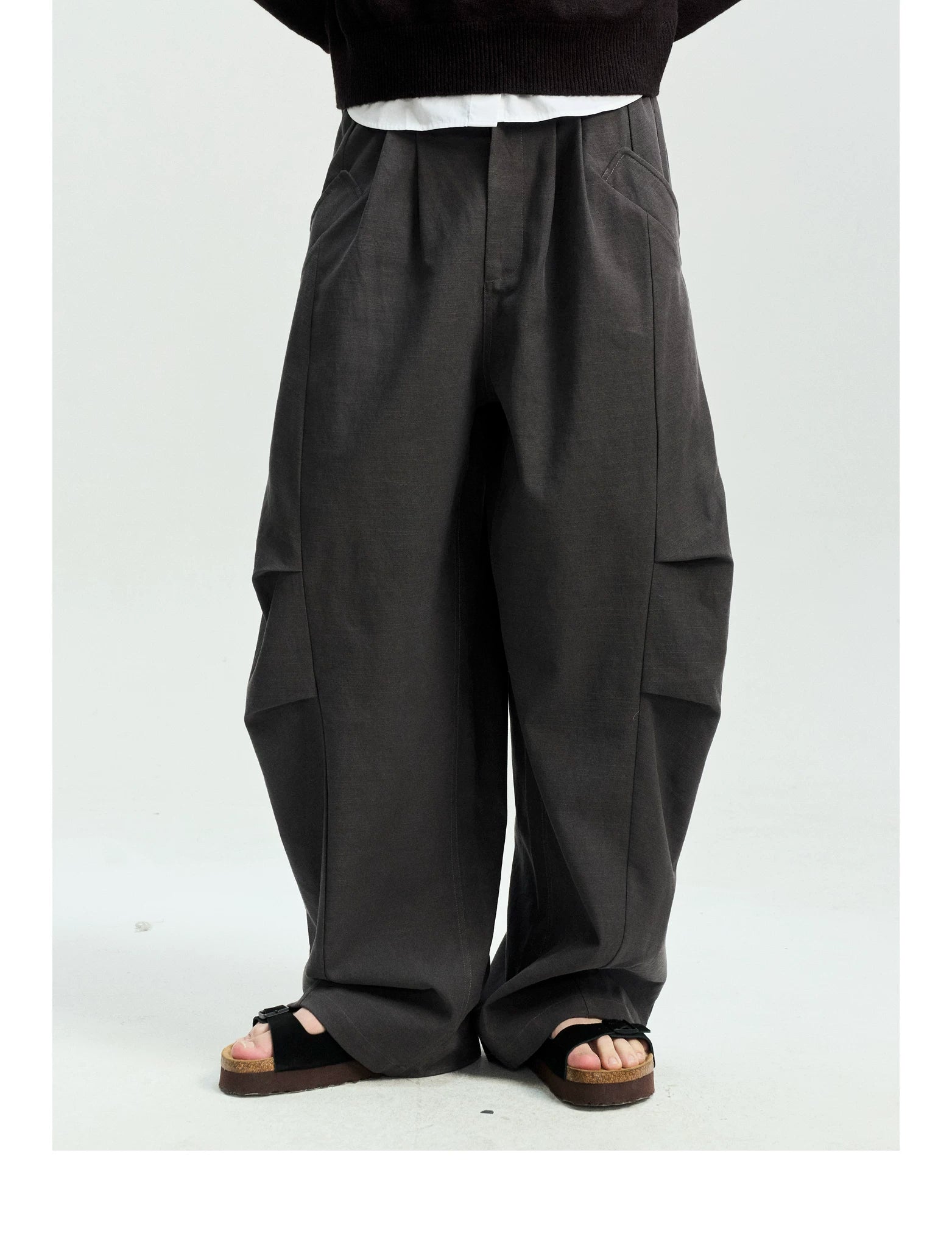Pleated Wide-Leg Parachute Pants