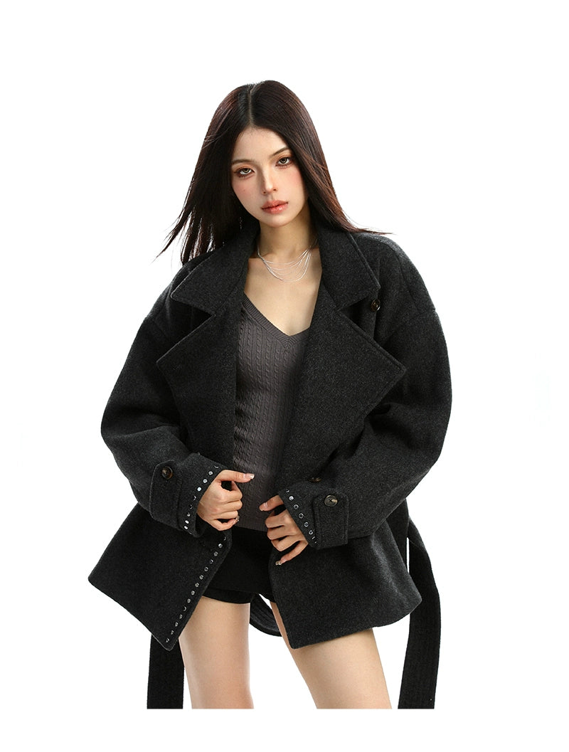 【25s Nov.】Studded Stand-up Collar Plush Coat