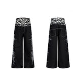 【25s Oct.】Hand-painted Thorn Leopard Print Double Waistband Jeans