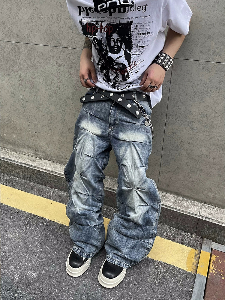 【25s Jun.】Washed Wrinkled Loose Jeans