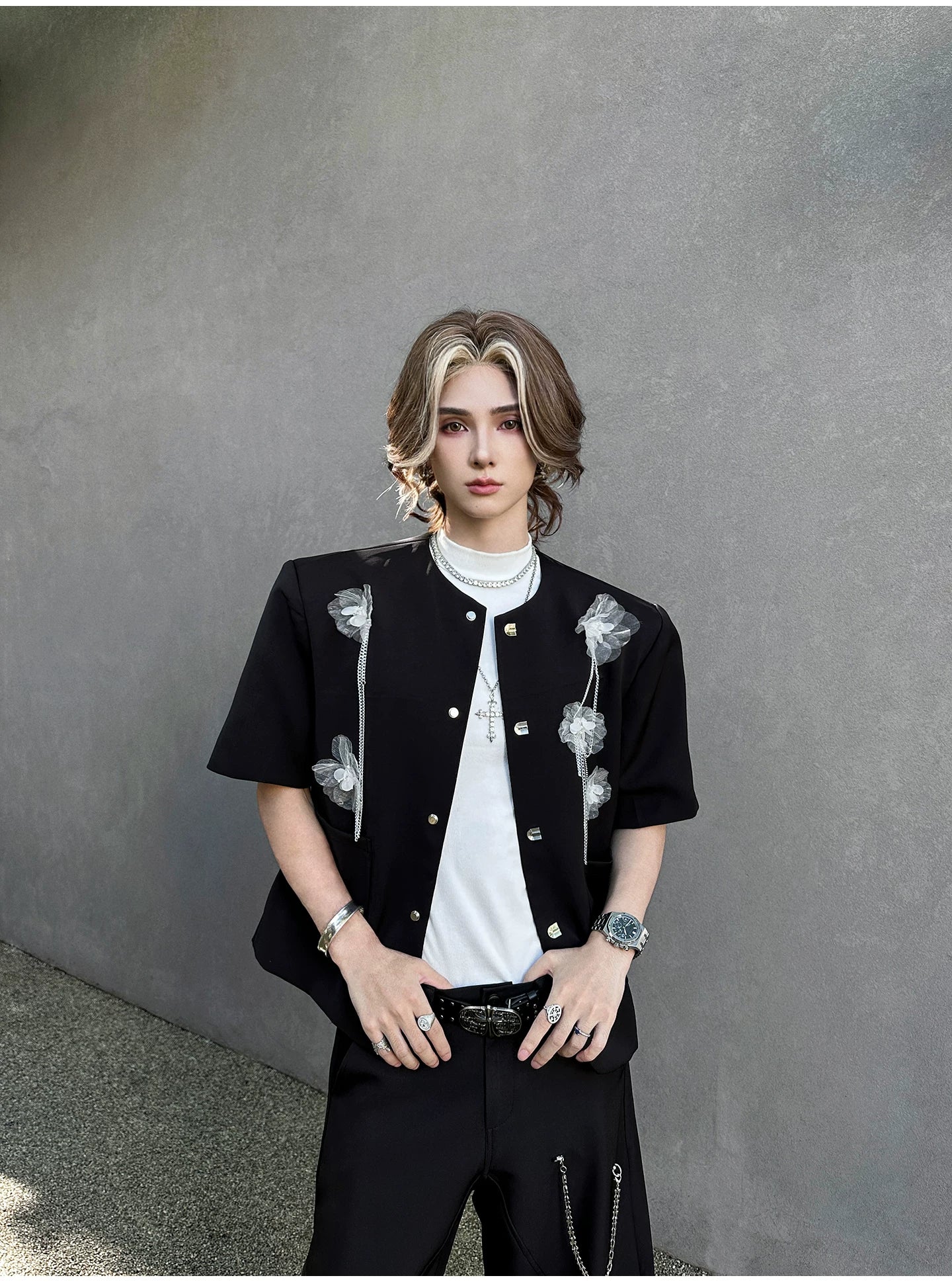 Contrast Floral Detail Polo Shirt
