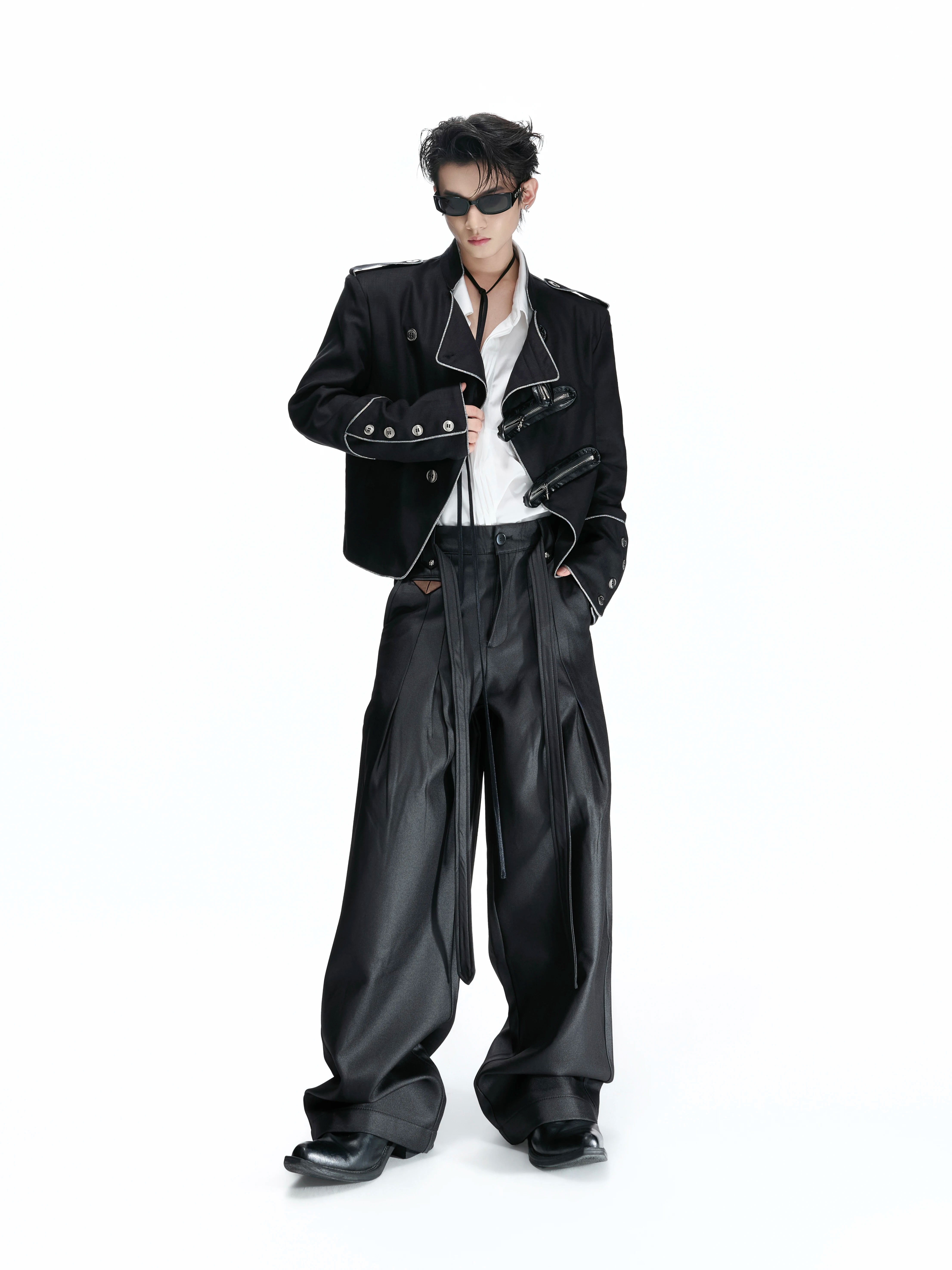 Asymmetric Stand Collar Cropped Jacket
