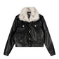 【25s Nov.】Fur Collar Slim-fit Leather Jacket