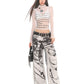 【25s Jul.】See-through Mesh Letter Print Long Sleeve Top
