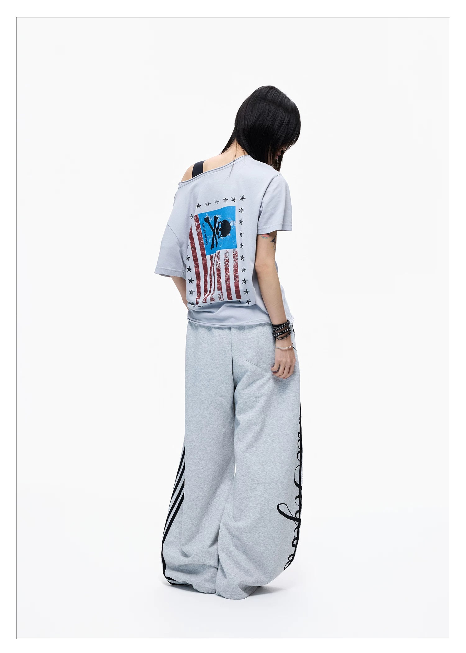 Skull Graphic Layered Off-Shoulder Tee